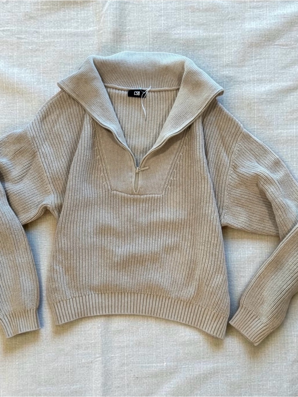 CSB Oatmeal Heather Ribbed Half-Zip Sweater